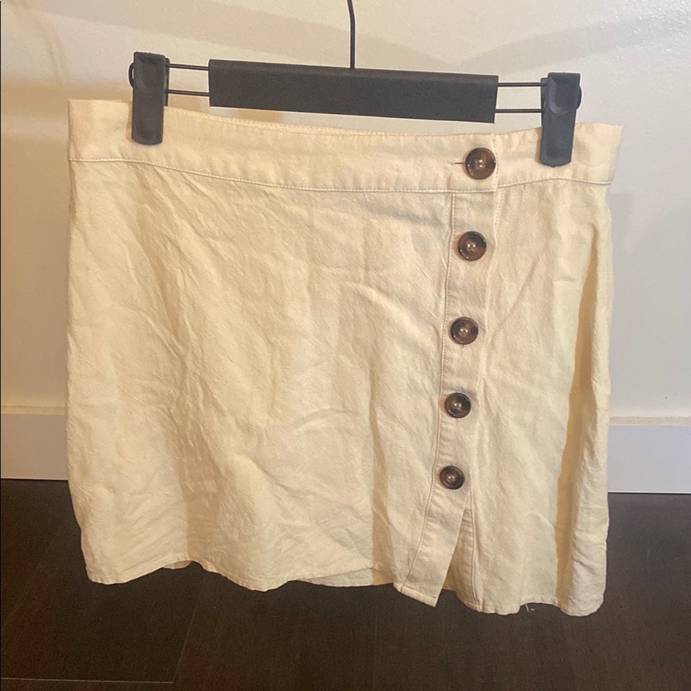 Cream Linen Button-Front Skirt